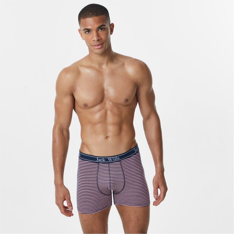 ジャック ウィルス メンズ アンダーウェア ボクサーパンツ Jack Wills Daundley Multipack Boxers 3 Pack PinkNavy Stripe ストライプ｜ReVida 店