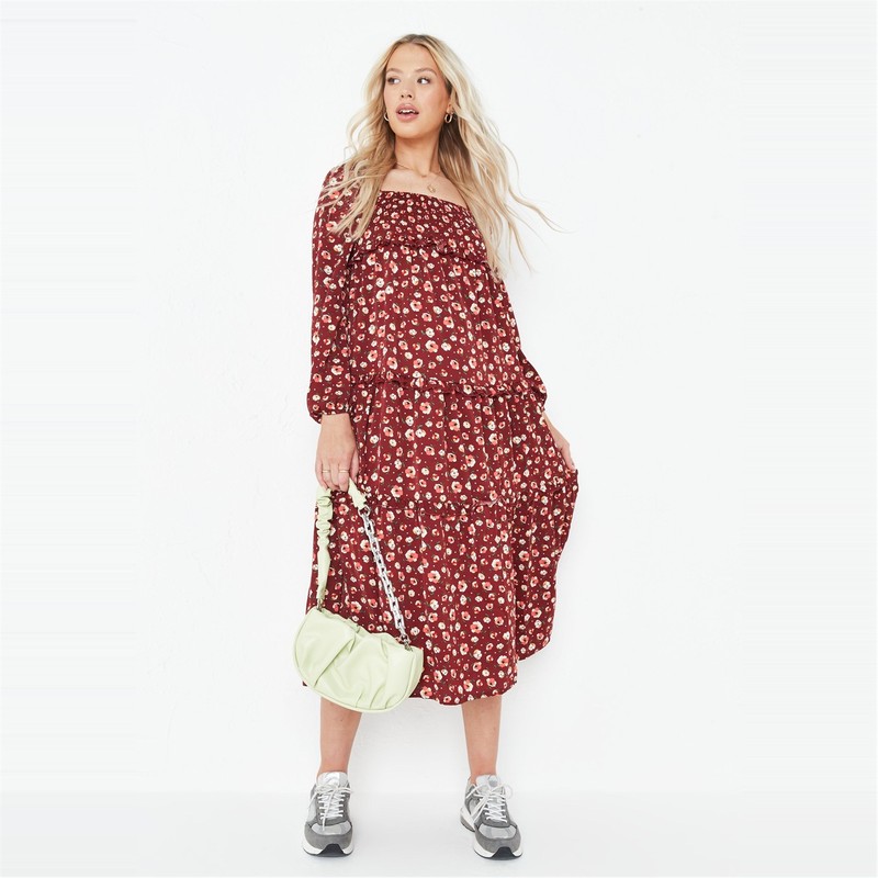 ミスガイデッド レディース ワンピース トップス Maternity floral long sleeve maxi dress Burgundy