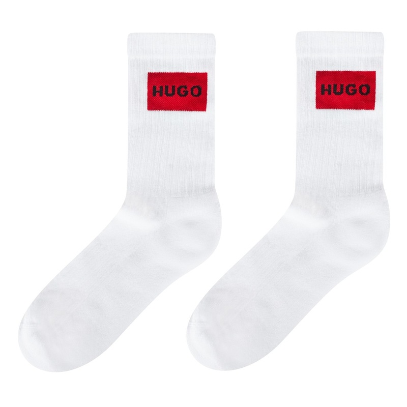フューゴ レディース アンダーウェア 靴下 HUGO 2 Pack Rib Label Crew Socks White 100 ホワイト