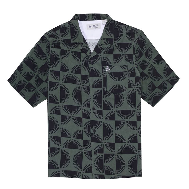 オリジナルペンギン メンズ シャツ トップス Original Penguin Short Sleeve Print Shirt Mens Deep Forest 302