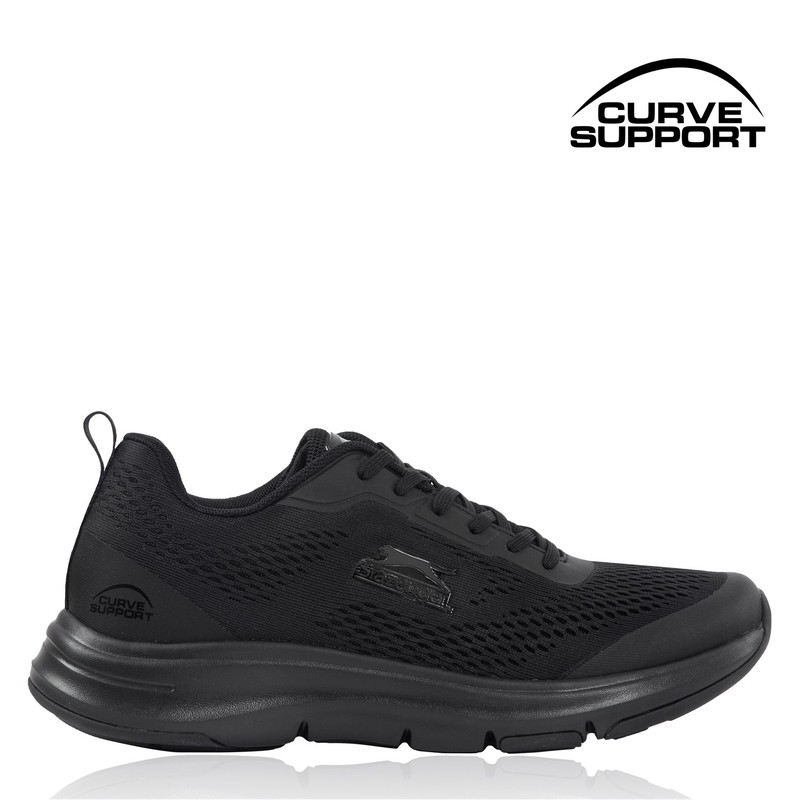 スラセンジャー メンズ シューズ スニーカー メッシュ Slazenger Curve Support E-Mesh Trainers Mens Black/Black ブラック｜ReVida 店
