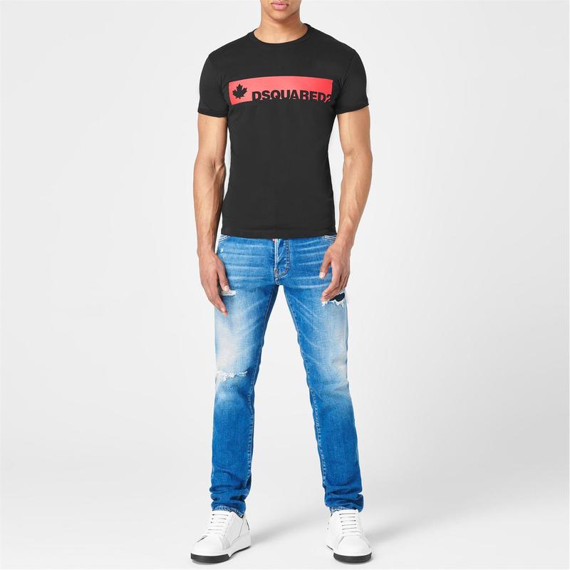 ディースクエアード メンズ Tシャツ トップス Leaf Logo T Shirt Black Red トップス