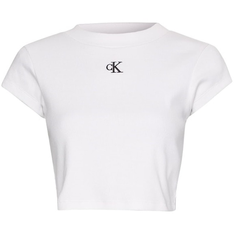 カルバンクライン レディース トップス Tシャツ Calvin Klein Jeans CK RIB BABY TEE White ホワイト｜ReVida 店