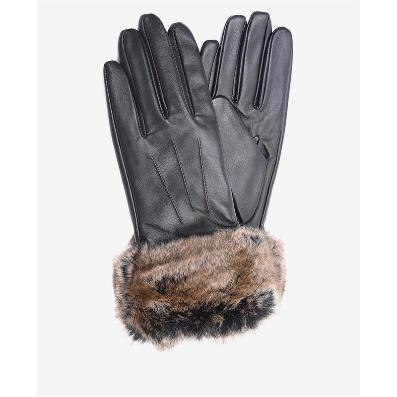 0円 【92%OFF!】 0円 有名な バーブァー レディース 手袋 アクセサリー Fur Trimmed Leather Gloves DARK BROWN