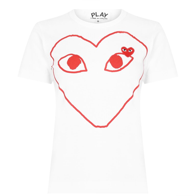 【送料無料】 コム・デ・ギャルソン レディース Tシャツ トップス Peeping Heart Outline T-Shirt White/Red