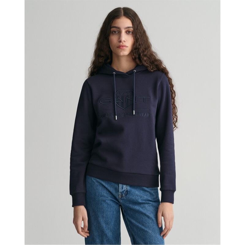 ガント レディース アウター パーカー・スウェット パーカー Gant REG TONAL SHIELD HOODIE EVENING BLU 433 Evening Blu
