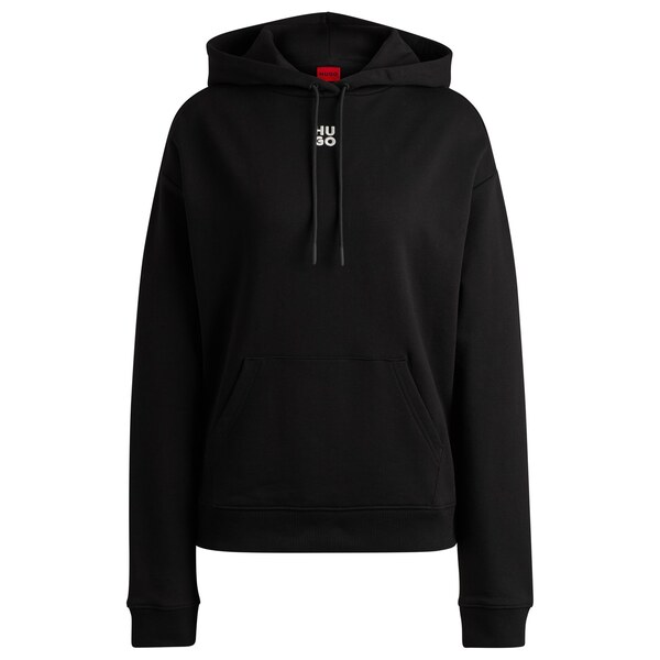 フューゴ レディース アウター パーカー・スウェット ロゴ パーカー Hugo Stacked Logo Hoodie Womens Black ブラック