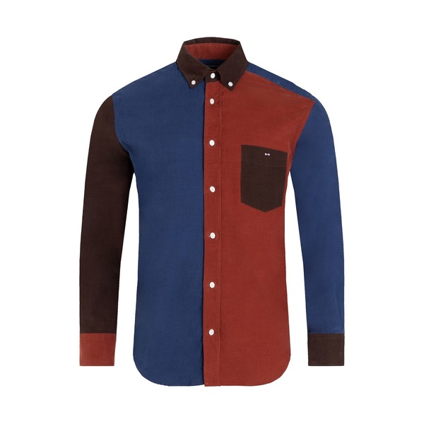 エデンパーク メンズ トップス シャツ コーデュロイ Eden Park Dark blue colourblock corduroy shirt BLF26 ブルー