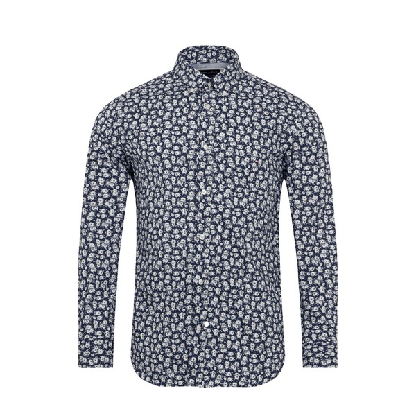 エデンパーク メンズ トップス シャツ フラワー柄 プリント フラワー Eden Park Blue shirt with exclusive floral print BLC6 ブルー|ReVida 店