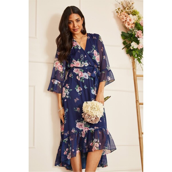 ユミキム レディース トップス ワンピース ラップワンピース フラワー柄 フラワー Yumi Navy Floral Wrap Dress With Dipped Hem Navy ネイビー
