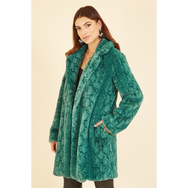 ユミキム レディース アウター コート プリント Yumi Green Snakeskin Print Faux Fur Coat Green グリーン