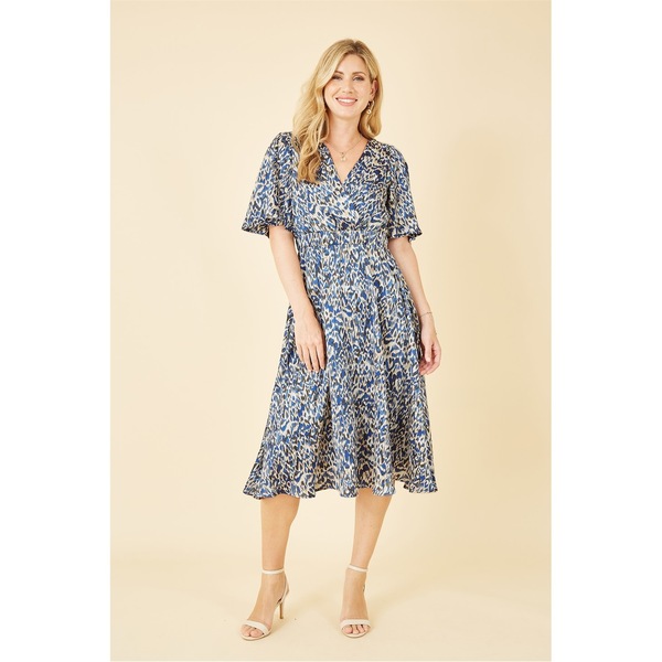 ユミキム レディース トップス ワンピース アニマル柄 プリント ミディ Yumi Blue Animal Print Wrap Midi Skater Dress Blue ブルー｜ReVida 店