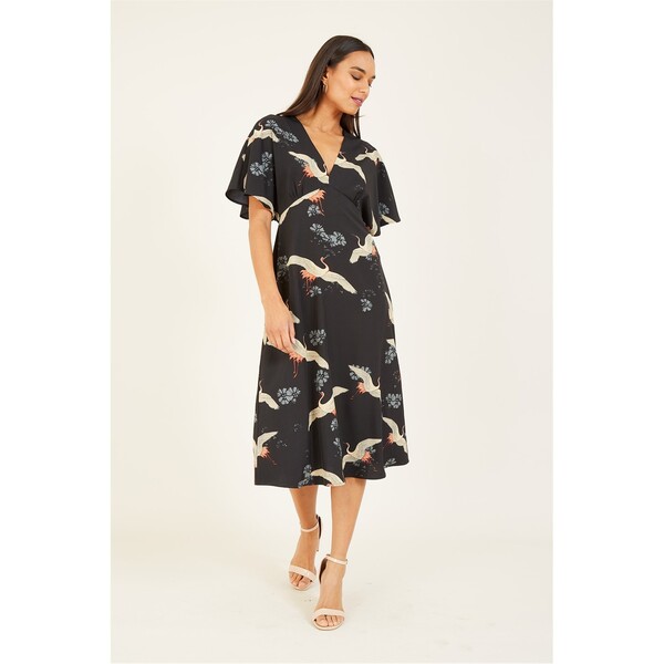 ユミキム レディース トップス ワンピース ミディワンピース プリント ミディ Yumi Black Crane Print Midi Dress Black ブラック|ReVida 店