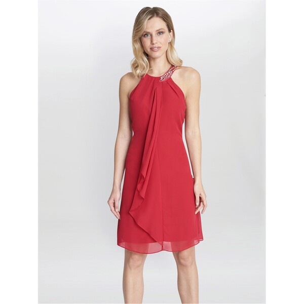 ジーナバッコーニ レディース トップス ワンピース シフォン ホルター Gina Bacconi Jane Beaded Halterneck Chiffon Dress RED レッド|ReVida 店