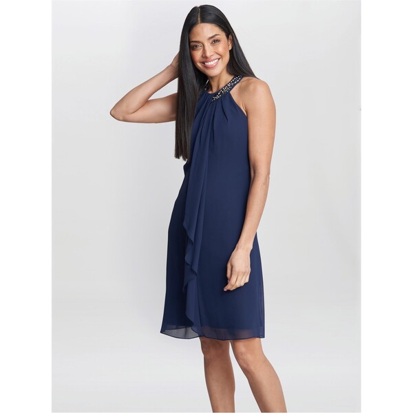 ジーナバッコーニ レディース トップス ワンピース シフォン ホルター Gina Bacconi Jane Beaded Halterneck Chiffon Dress SPRING NAVY ネイビー