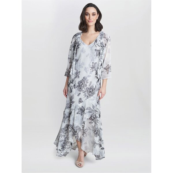 ジーナバッコーニ レディース トップス ワンピース プリント ミディ ジャケット Gina Bacconi Mandy Midi Printed Dress And Jacket BLACK / SILVER ブラック