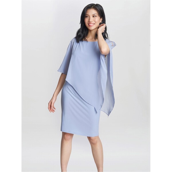 ジーナバッコーニ レディース トップス ワンピース シフォン Gina Bacconi Zenna Beaded Shoulder Chiffon Dress HYDRANGEA