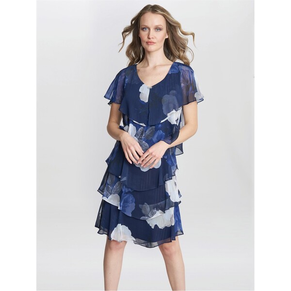 ジーナバッコーニ レディース トップス ワンピース Vネック ティアード プリント Gina Bacconi Benita Printed V Neck Tiered Dress NAVY / MULTI ネイビー