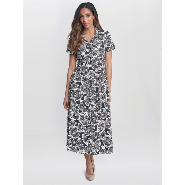 ジーナバッコーニ レディース トップス ワンピース シャツワンピース シャツ Gina Bacconi Ivonne Short Sleeve Shirt Dress BLACK / WHITE ホワイト