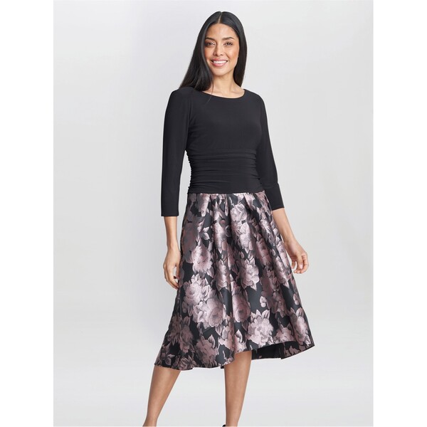 ジーナバッコーニ レディース トップス ワンピース フラワー柄 プリント フラワー Gina Bacconi Hannah Floral Printed Jacquard Dress BLACK PINK ブラック