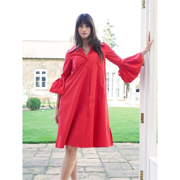 ジーナバッコーニ レディース トップス ワンピース シャツワンピース シャツ Gina Bacconi Melinda Taffeta Shirt Dress RED レッド