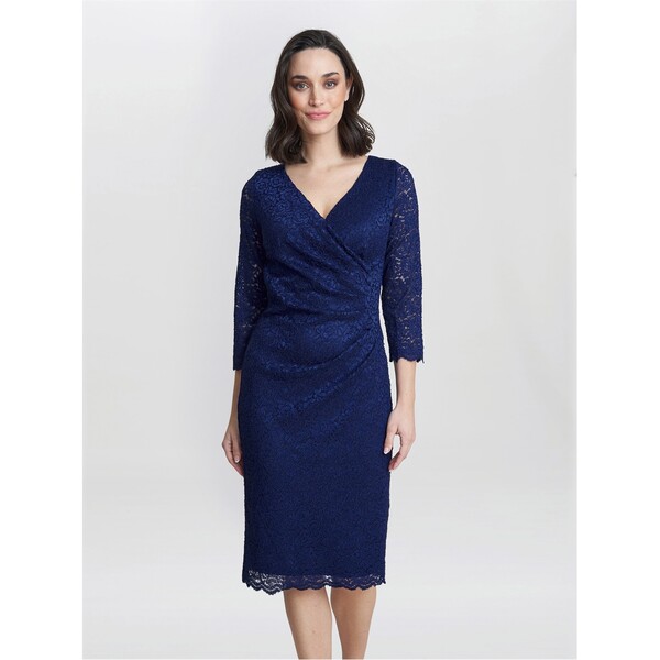 ジーナバッコーニ レディース トップス ワンピース ラップワンピース レース Gina Bacconi Melody Lace Wrap Dress NAVY ネイビー|ReVida 店
