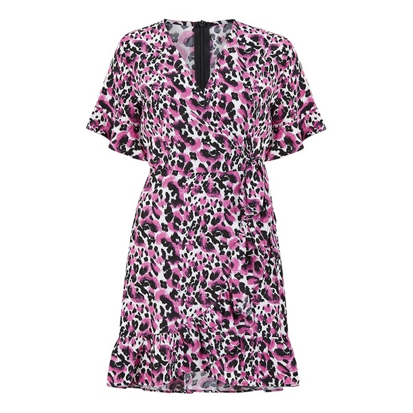 メラロンドン レディース トップス ワンピース プリント Mela London Pink Leopard Print Wrap Skater Dress Pink ピンク