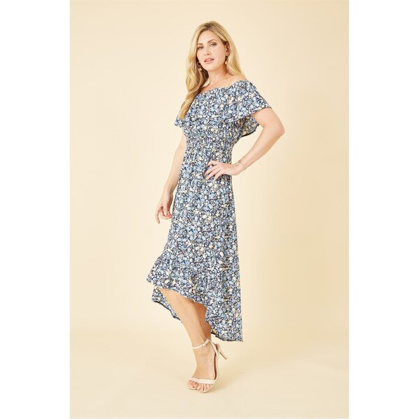 メラロンドン レディース トップス ワンピース ミディワンピース フラワー柄 ミディ フラワー Mela London Blue Floral Ditsy Bardot Midi Dress Blue ブルー|ReVida 店
