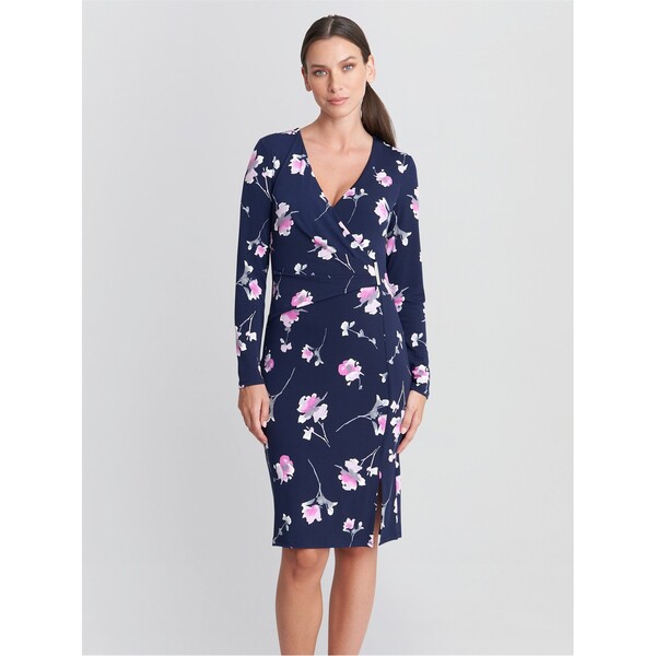 ジーナバッコーニ レディース トップス ワンピース ラップワンピース Gina Bacconi Gaye Wrap Dress With Gold Trim NAVY / PINK ネイビー