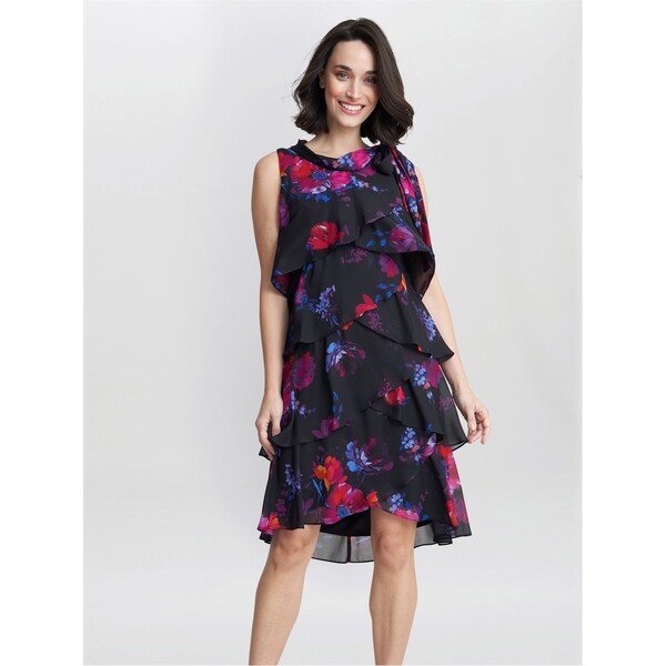 ジーナバッコーニ レディース トップス 衣装 ティアード 刷り上げる ノースリーブ Gina Bacconi Neesha Sleeveless Printed Tiered Dress BLACK / MULTI 黒いこと