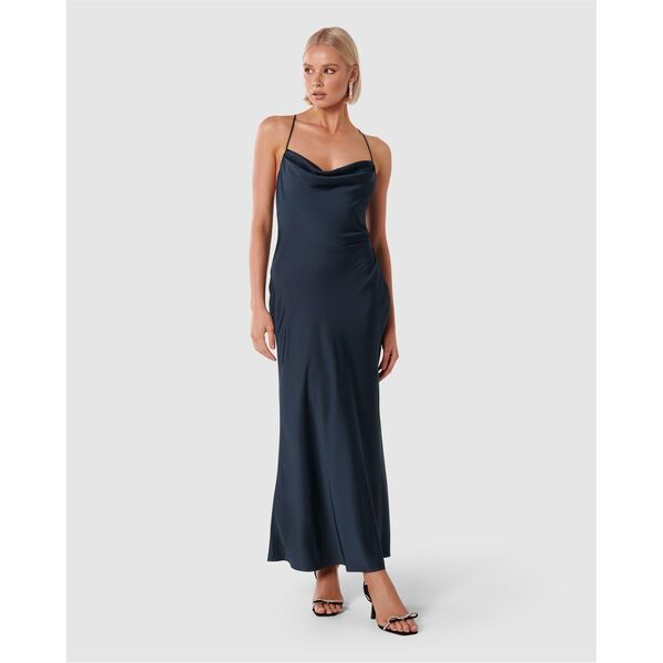 フォーエバーニュー レディース トップス ワンピース マキシワンピース サテン マキシ Forever New Ruby Tie Back Satin Maxi Dress Navy ネイビー|ReVida 店