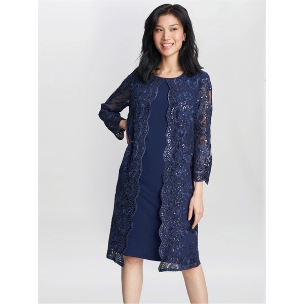 ジーナバッコーニ レディース トップス ワンピース ジャケット Gina Bacconi Yasmina Mock Jacket Dress SPRING NAVY ネイビー｜ReVida 店