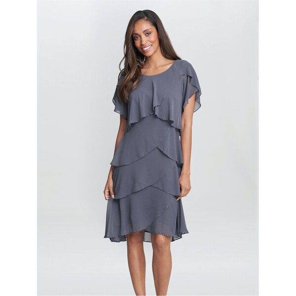 ジーナバッコーニ レディース トップス ワンピース ティアード Gina Bacconi Trysta Bugle Tiered Cocktail Dress STEEL
