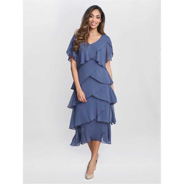 ジーナバッコーニ レディース トップス ワンピース Vネック ミディ Gina Bacconi Fleur Midi V Neck Tier Dress WEDGEWOOD