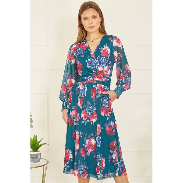 ユミキム レディース トップス ワンピース フラワー柄 プリント メッシュ フラワー Yumi Green Floral Print Stretch Mesh Dress Green グリーン|ReVida 店