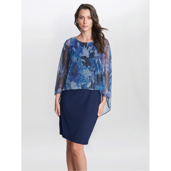 ジーナバッコーニ レディース トップス ワンピース フラワー柄 フラワー Gina Bacconi Brenya Floral Shimmer Popover Dress NAVY / SILVER ネイビー|ReVida 店