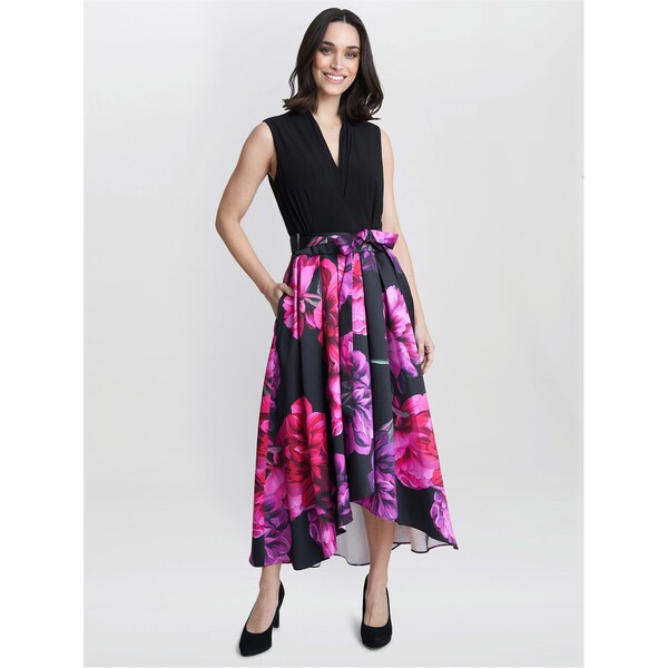 ジーナバッコーニ レディース トップス ワンピース プリント Gina Bacconi Annabelle Printed High Low Dress BLACK / MULTI ブラック