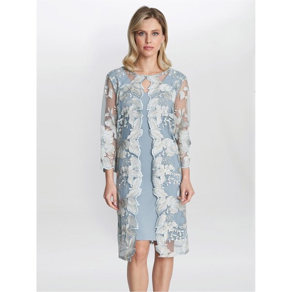 ジーナバッコーニ レディース トップス ワンピース 刺繍 レース ジャケット Gina Bacconi Savoy Embroidered Lace Mock Jacket Dress ICE SAGE セージ|ReVida 店
