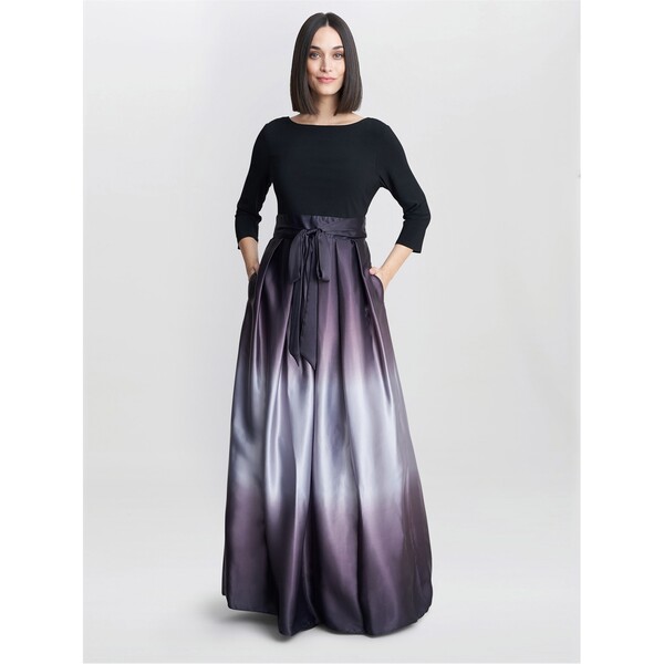ジーナバッコーニ レディース トップス ワンピース Vネック マキシワンピース サテン マキシ Gina Bacconi Ingrid Vneck Back Ombre Satin Maxi Dress BLACK / SILVER ブラック
