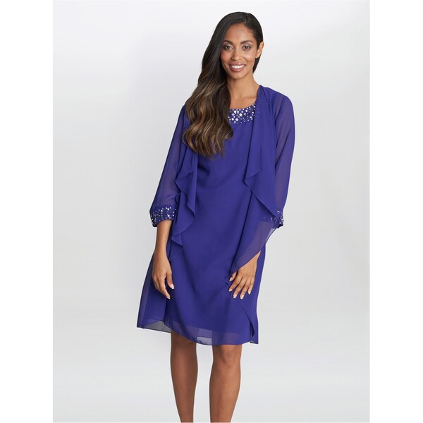 ジーナバッコーニ レディース トップス ワンピース シフォン ジャケット Gina Bacconi Joseline Short Chiffon Jacket Dress IRIS