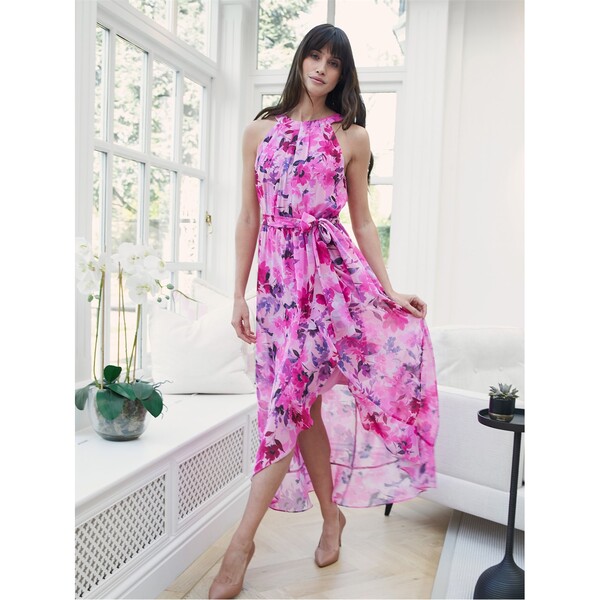 ジーナバッコーニ レディース トップス 衣装 刷り上げる ホルター Gina Bacconi Hermione Printed Keyhole Halter Dress HOT PINK サクラ色