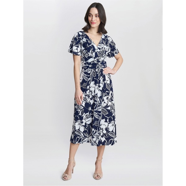 ジーナバッコーニ レディース トップス ワンピース プリント ジャージー Gina Bacconi Gemma Jersey Print Dress NAVY / WHITE ホワイト