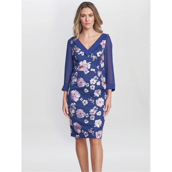 ジーナバッコーニ レディース トップス ワンピース クレープ Gina Bacconi Daisy Crepe Dress With Embroidery NAVY ネイビー