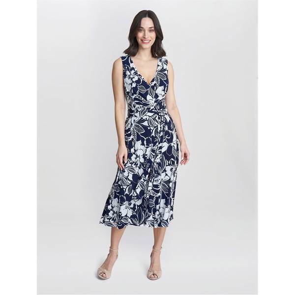 ジーナバッコーニ レディース トップス ワンピース ジャージー Gina Bacconi Denise Fit And Flare Jersey Dress NAVY / WHITE ホワイト｜ReVida 店