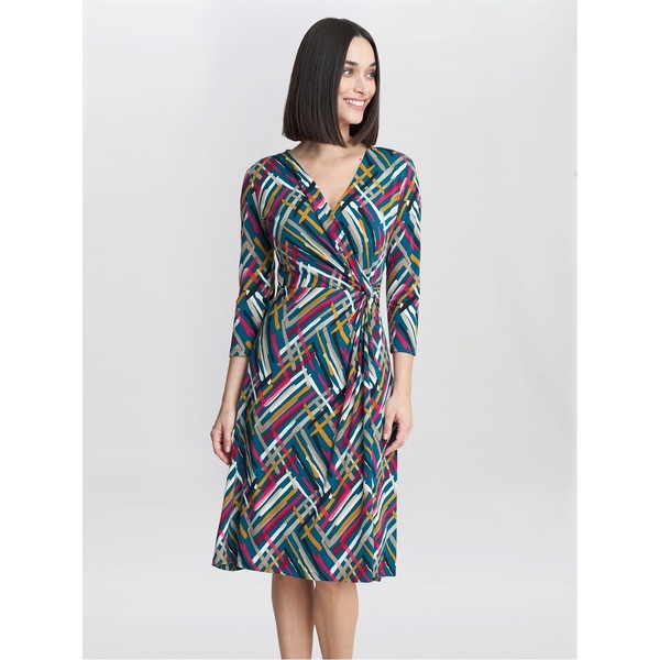 ジーナバッコーニ レディース トップス ワンピース ラップワンピース ジャージー Gina Bacconi Blair Jersey Wrap Dress TEAL / MULTI ティール|ReVida 店
