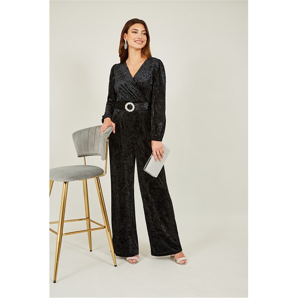 ユミキム レディース トップス ワンピース ベルベット ジャンプスーツ Yumi Black Velvet Jumpsuit With Diamante Belt Black ブラック|ReVida 店