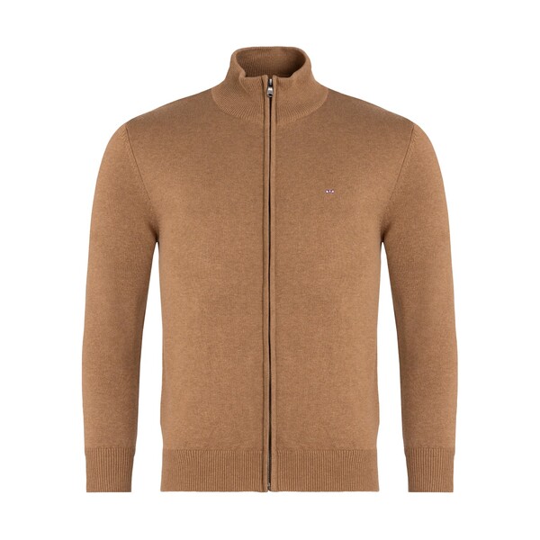 エデンパーク メンズ アウター ニット・セーター カーディガン Eden Park Brown zip cardigan with stand-up collar MAM5 ブラウン