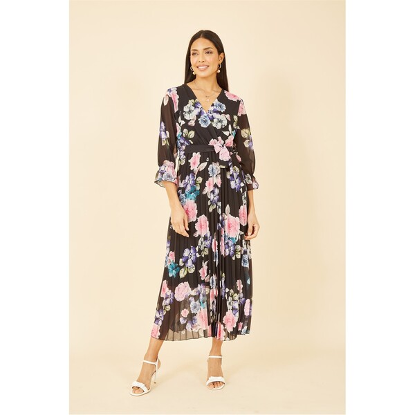 ユミキム レディース トップス ワンピース ミディワンピース フラワー柄 プリーツ ミディ フラワー Yumi Black Floral Pleated Wrap Midi Dress Black ブラック|ReVida 店