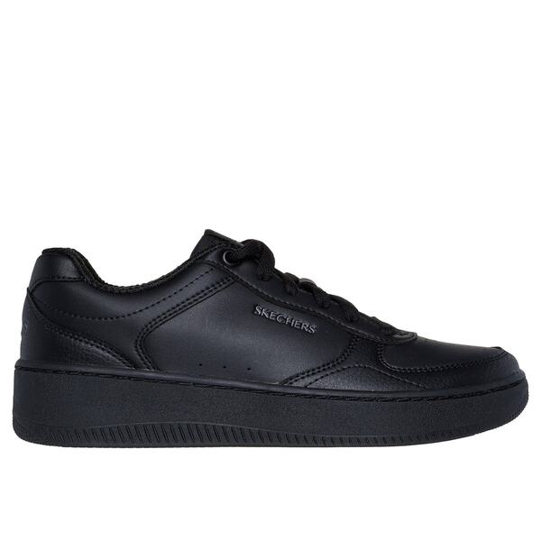 スケッチャーズ レディース シューズ スニーカー オーバーレイ スピード競技 なめし革 Skechers Duraleather Overlay Lace-Up W Air-C Low-Top Trainers Womens Triple Black 黒いこと