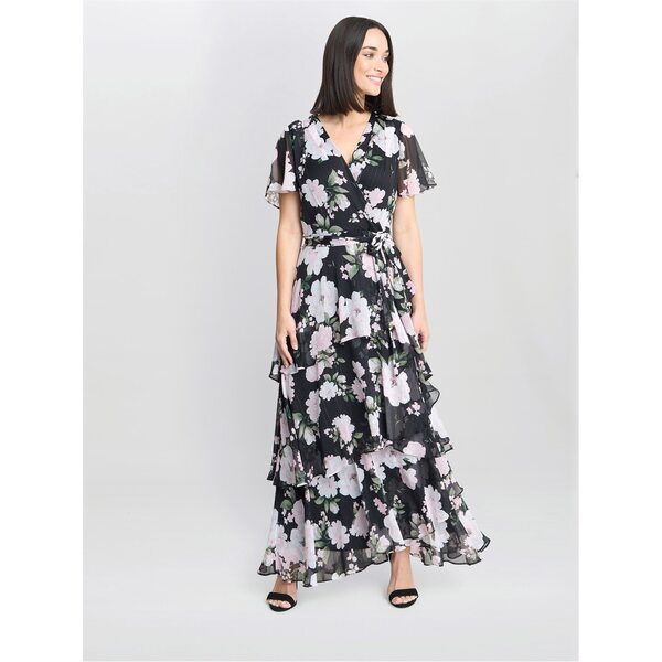 ジーナバッコーニ レディース トップス ワンピース ティアード プリント マキシ Gina Bacconi Sally Printed Maxi Tiered Dress BLACK / MULTI ブラック
